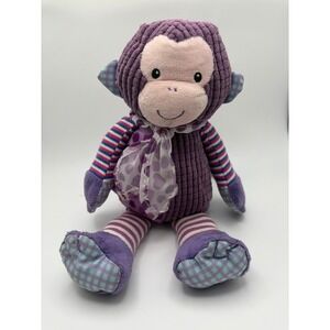 Mary Meyer Purple Corduroy Monkey Plush Mixed Pattern Striped Heart 10.5"